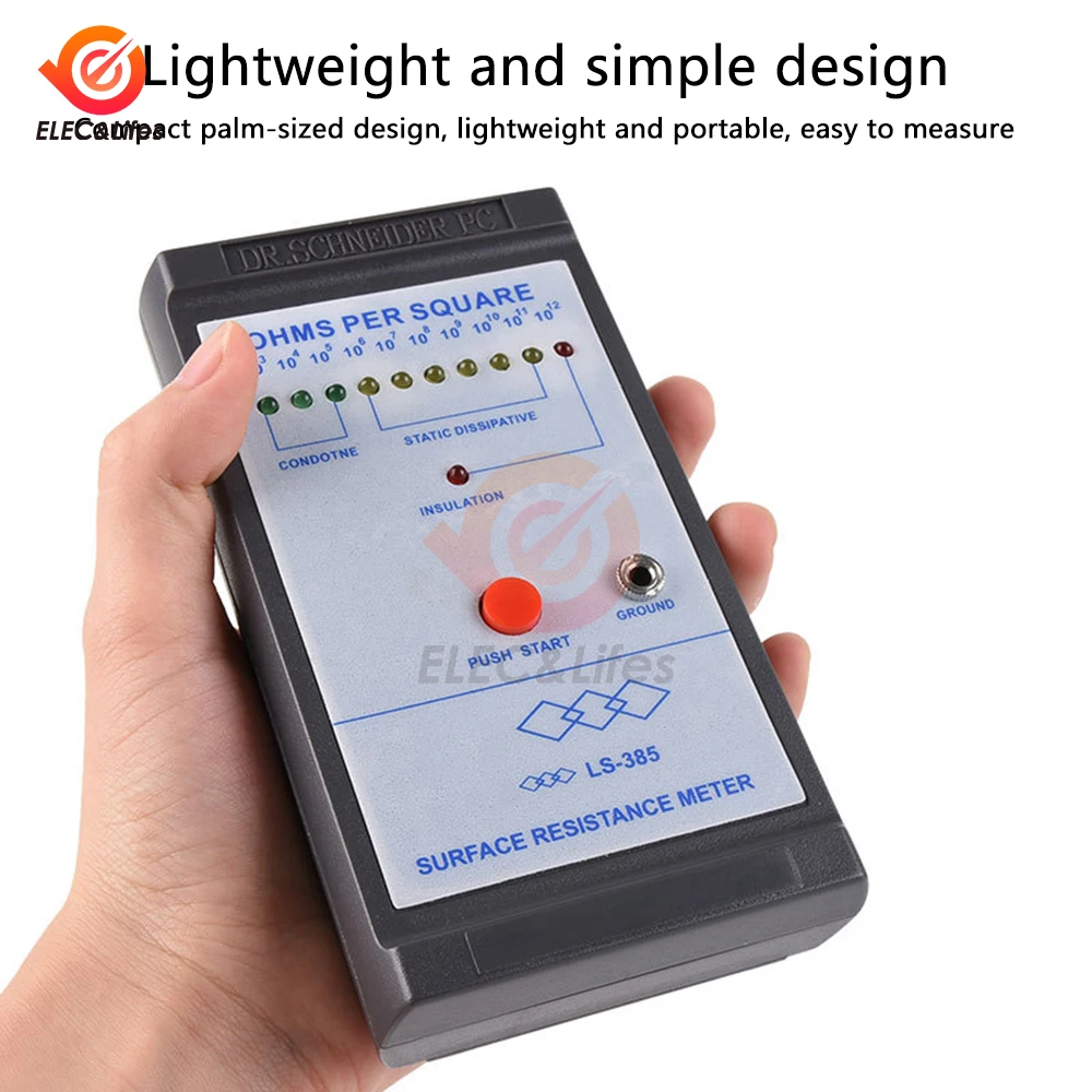 LS-385 9V Surface Resistance Tester High-precision Detection Anti-static Bench Mat Tester Human Tester 3 Color Flashing Light