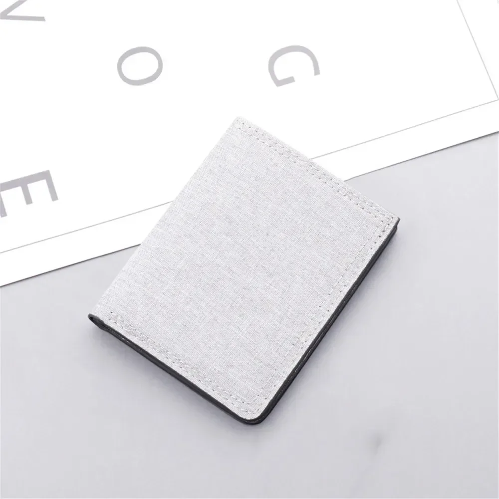 Men's Slim Short Canvas Wallet Luxury Brand Designer Male Small Minimalist Purse Coin Pouch Card Holder Mini Vertical Wallet