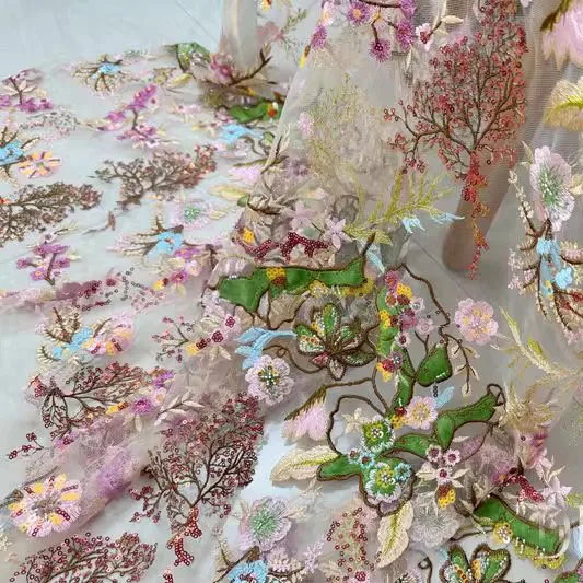 

1 ярд африканская кружевная ткань с цветочной вышивкой для жениха, нигерийская свадебная роскошная французская тюлевая кружевная ткань для одежды