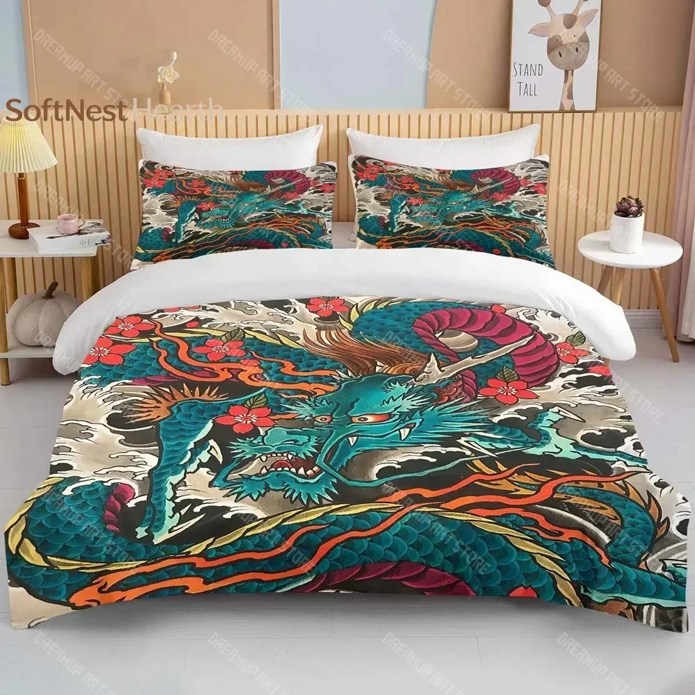 2026 Chinese Dragon Bedding Set 3pcs For Kids Red Dragon And White Cloud Print Comforter Cover Mythology Microfiber Duvet Cover