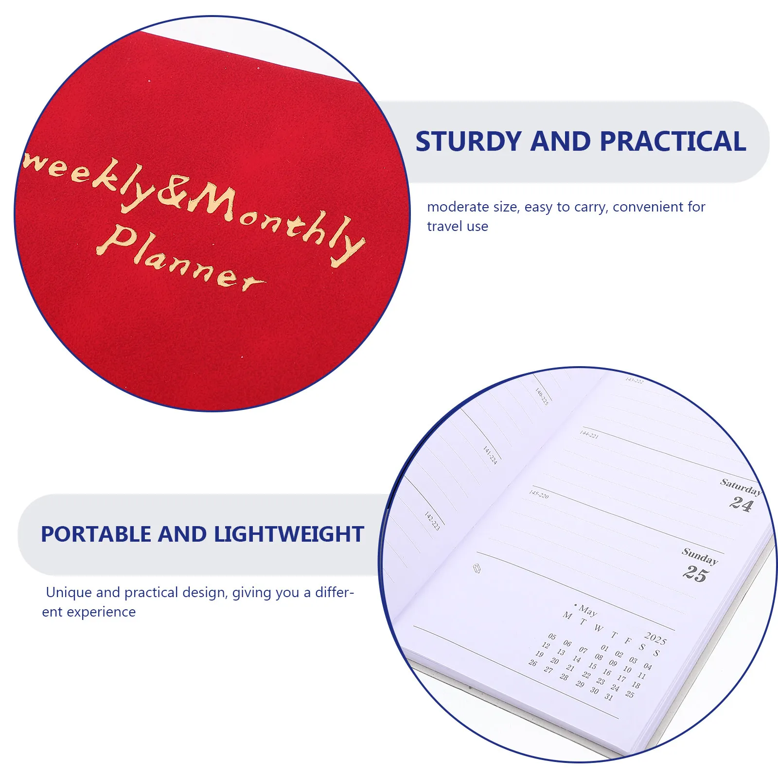 2025 Planner English Language Academic Organizer Time Management Journal with Detailed Daily Weekly Monthly Layouts Small