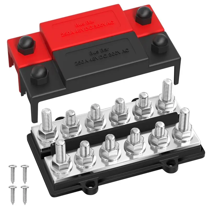 【household-goods】m8-studs-250a-dual-bus-bar-12v-power-bus-bar-with-12-x-5-16-terminal-studs-positive-and-negative-battery-bus-b
