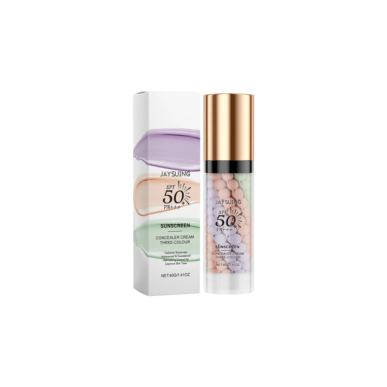Jaysuing Tri Color Isolation Cream Face Makeup Primer Cream Base Concealer Blemishes Color Correcting Lasting Natural Effection