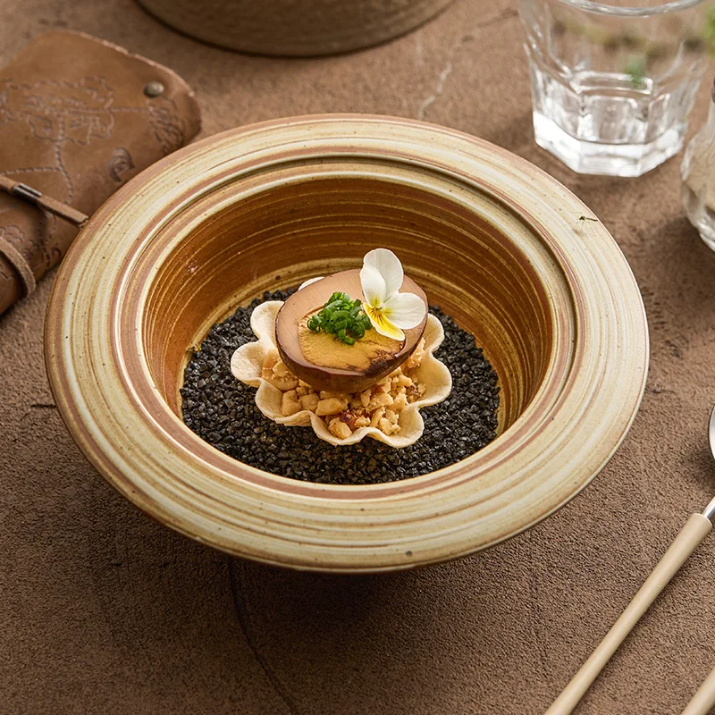 Vintage Plates Set/Jupiter-Designed Ceramic Dining Ware/Deep Soup Bowls And Plates Set for Home/Creative Hat Plates for Hotel Ki
