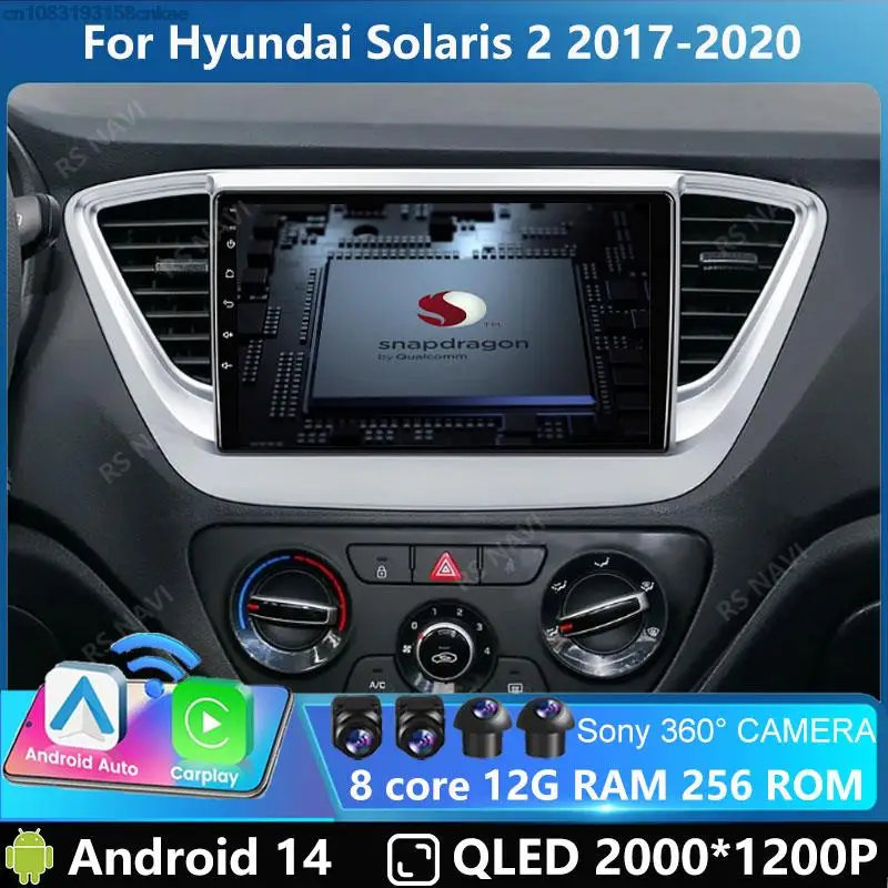 

Автомагнитола на Android 14, мультимедийный плеер для Hyundai Solaris 2 Verna Accent 2017, 2018, 2019, 2020, стерео, навигация, GPS, BT