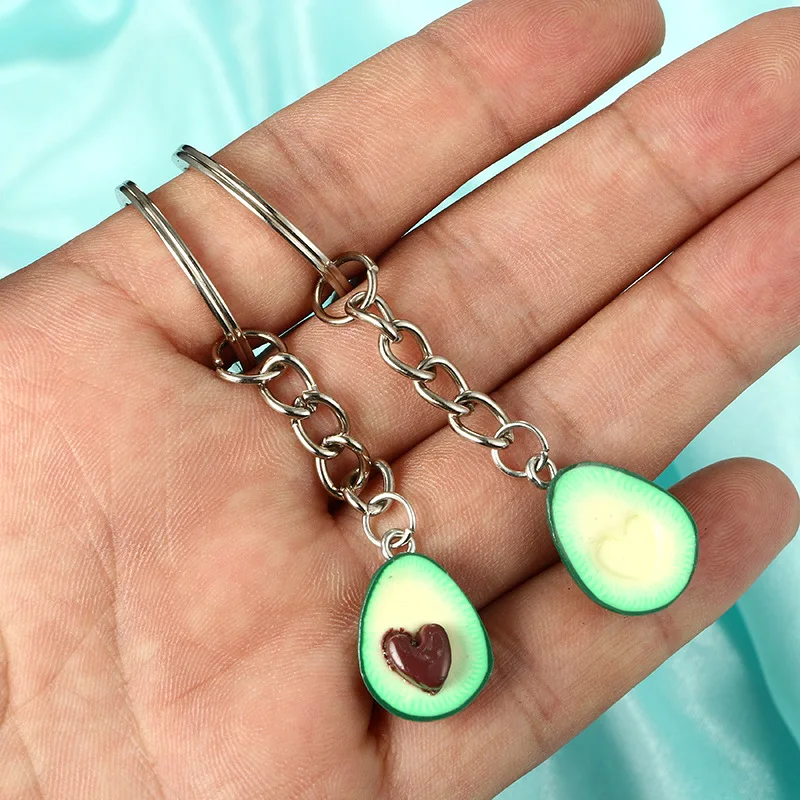 Grass Green  Simulation Fruit Avocado Heart-shaped Keychain Fashion Jewelry  Keyrings Best Friend s BFF