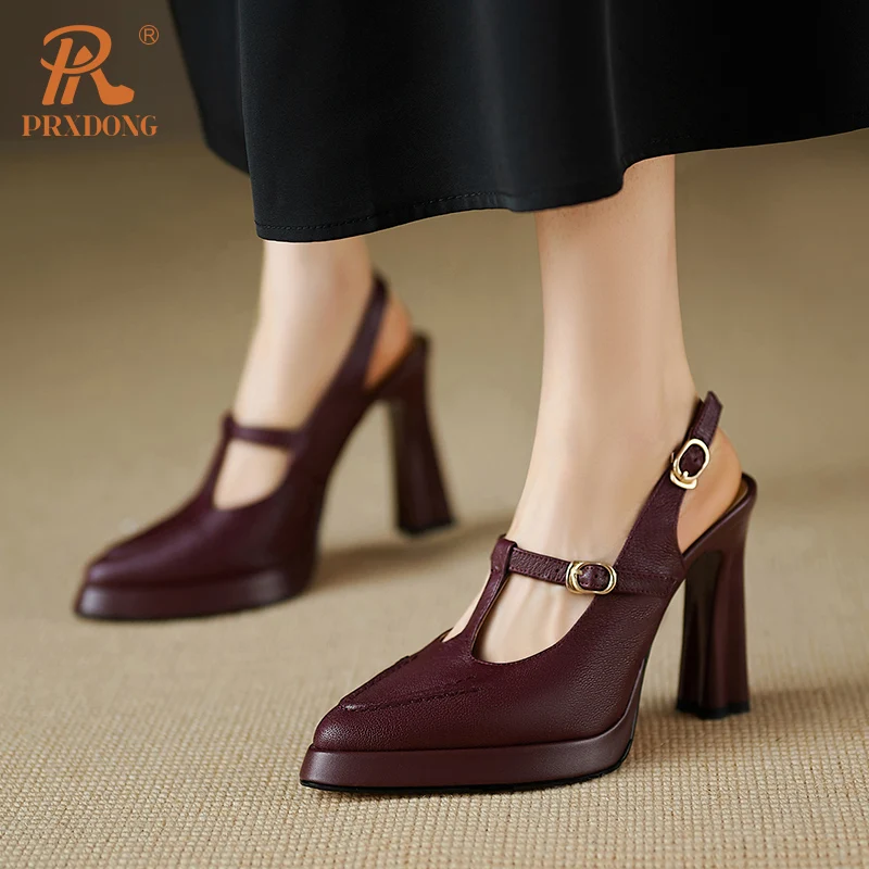 PRXDONG 2024 New Spring Summer Qulaity Genuine Leather High Heels Pointed toe SHoes Woman Pumps Black Dress Party Office Lady 40