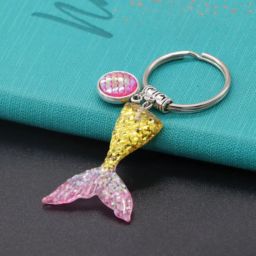 

5pcs/lot Shinny Sequins Mermaid Tail Keychain Colorful Fish Scales Pendants Keyring For Friends Sister Party Jewelry Gifts