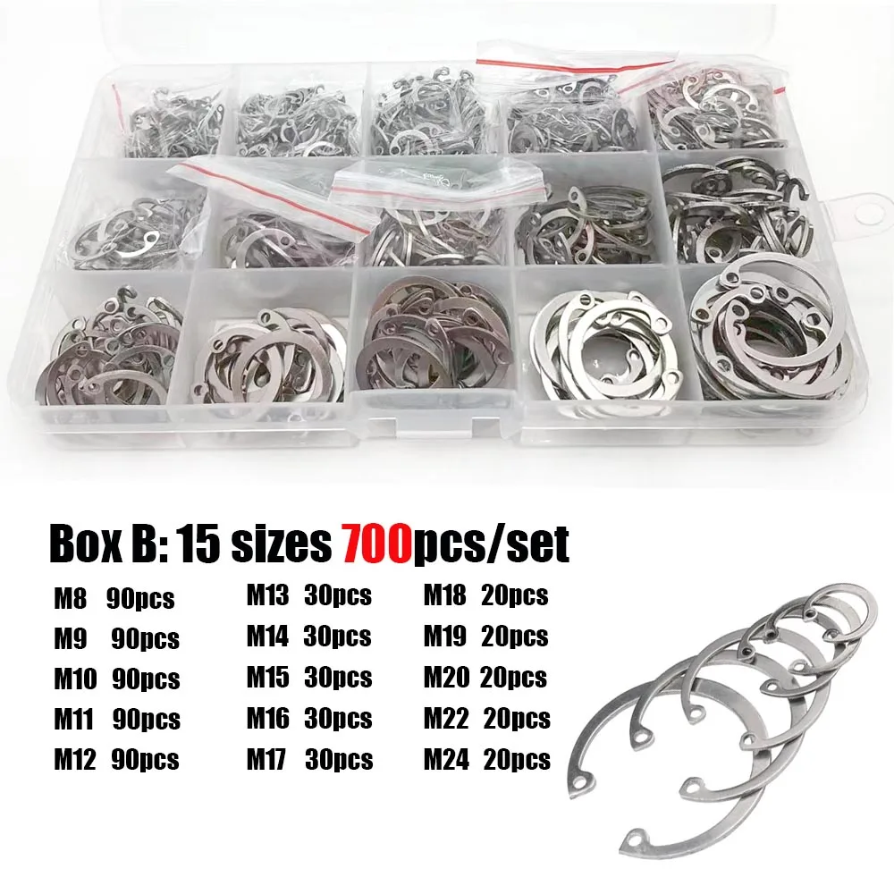 350/700X/set M8-M24 GB893 304 Stainless Steel Steel C Type Internal Circlip Retaining Clip Snap Ring for Hole Assortment Kit Set