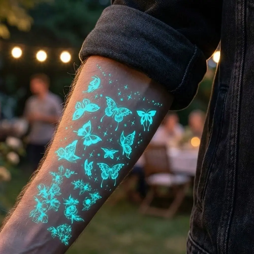 

Temporary Luminous Flower Tattoo Sticker Rose Butterfly Love Heart Leaf Butterfly Tattoo Stickers Long Lasting Waterproof