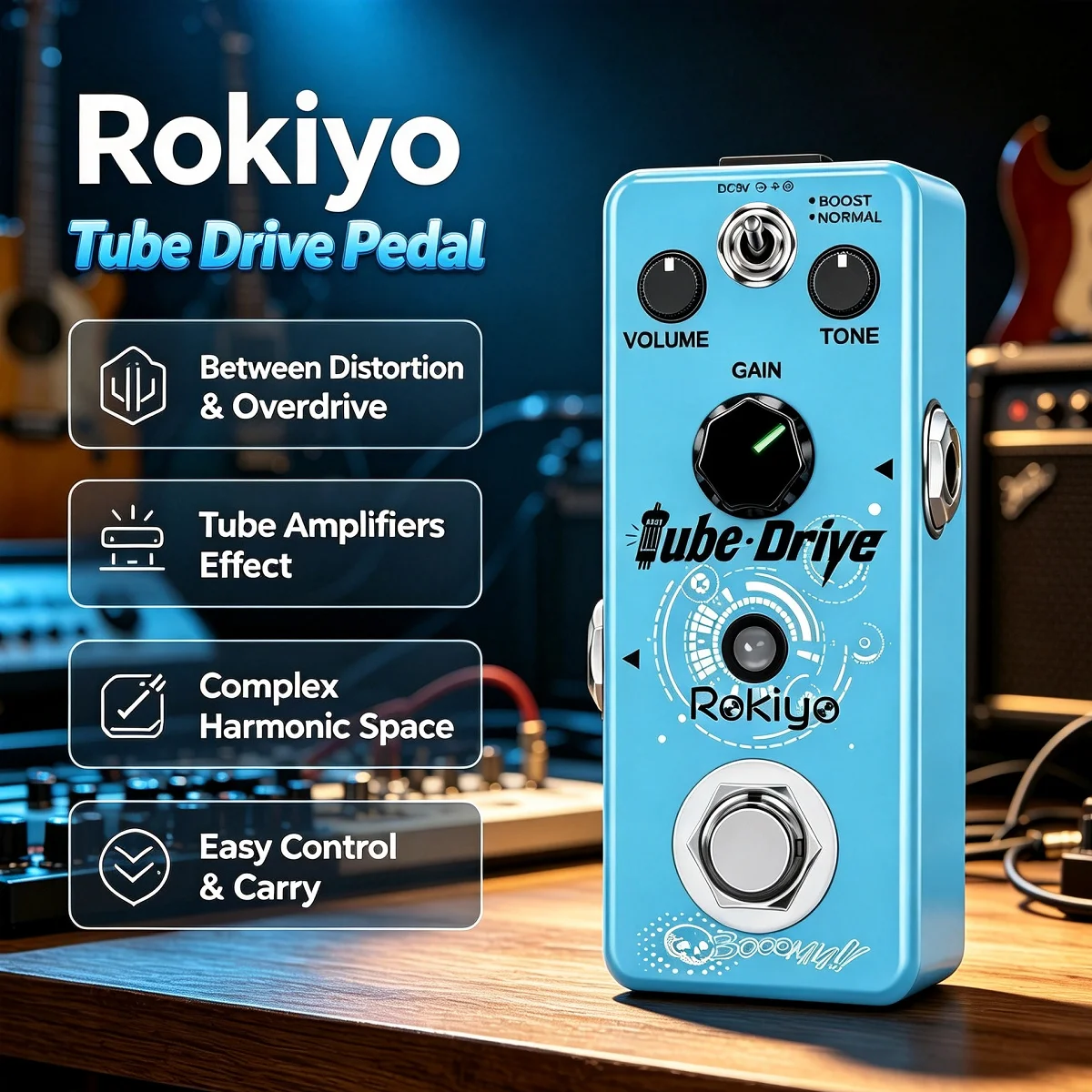 Rokiyo Tube Drive Mini Guitar Pedal Overdrive ~ Distortion Effect Pedal Tube‑Amp Dynamic Tone Stompbox for Electric Guitar Bass
