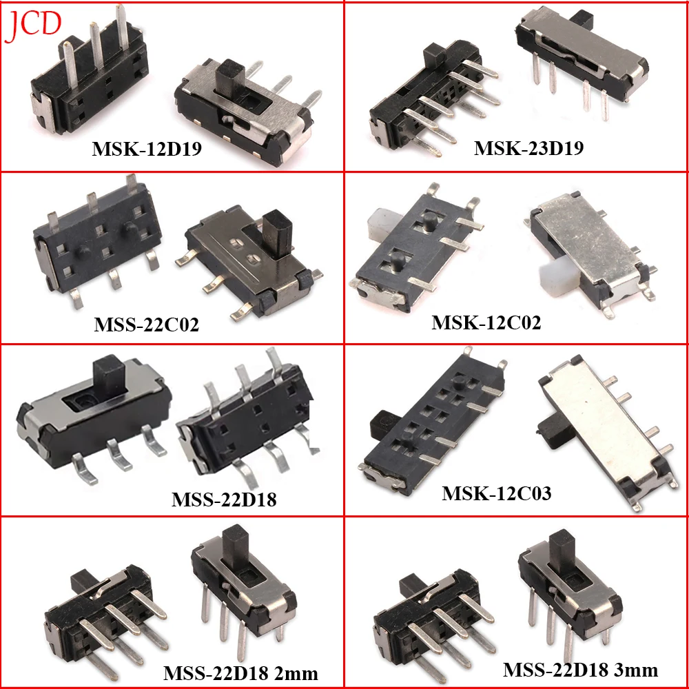 10PCS Slide Switch Micro-power Toggle Switch Single and Double-row Direct-inserted Horizontal Sliding Second Gear Third Gear