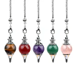 Natural Crystal Agate Gemstone Orb Pendulum Pendant Detachable Spiritual Pendulum Chain Charms for Jewelry Making Accessories