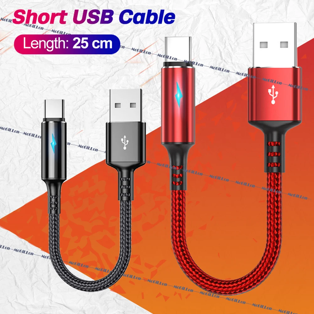 

Type C Micro USB Cable 25cm LED Short Fast Charging For iOS Samsung Xiaomi Huawei Android Phone Sync Data Cord USB Adapter Cable