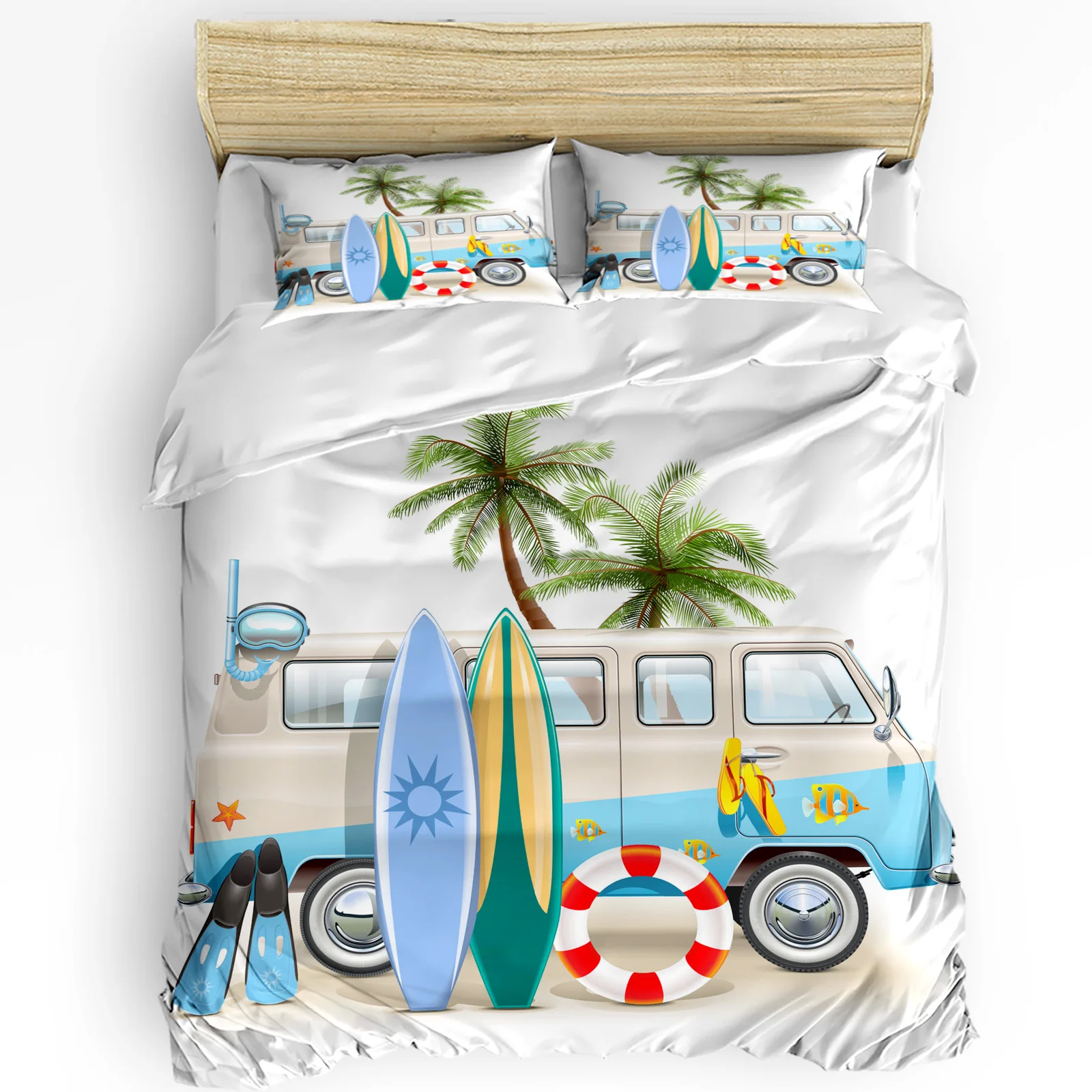 

Vacation Car Surfboard 3pcs Duvet Cover Set with Pillow Case Double Comforter Bedding Set Quilt Cover Couple Bed