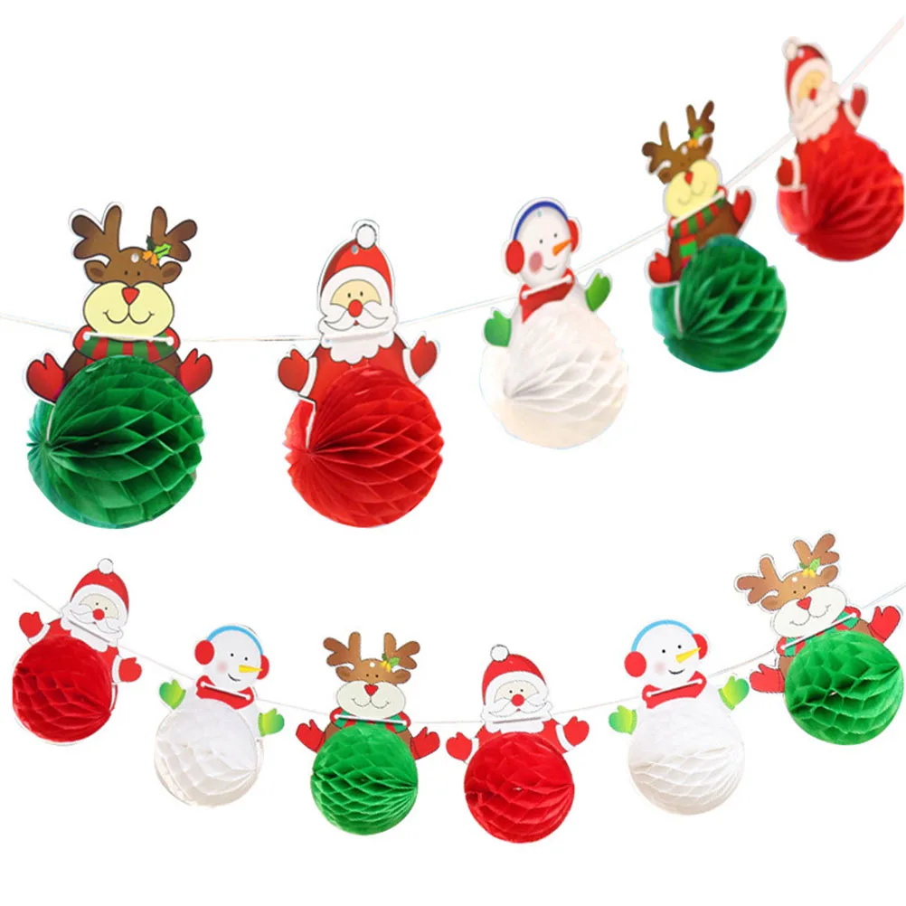 

Honeycomb Banner Christmas Paper Ball Decorations Red String Garland Xmas Ornaments Holiday Party Supplies