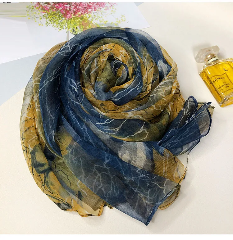 BYSIFA| Peak Green Silk Scarf Spring Ladies Fashion Turtle Crack Design Long Silk Scarves Foulard Summer New Beach Shawl Scarf