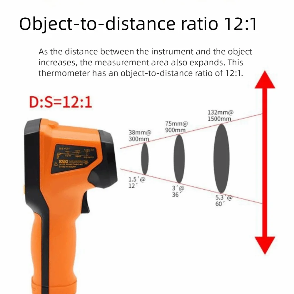 

-50℃ To 400/600℃ Infrared Thermometer Non-Contact Backlit Screen Digital Temperature Meter LCD Display Handheld
