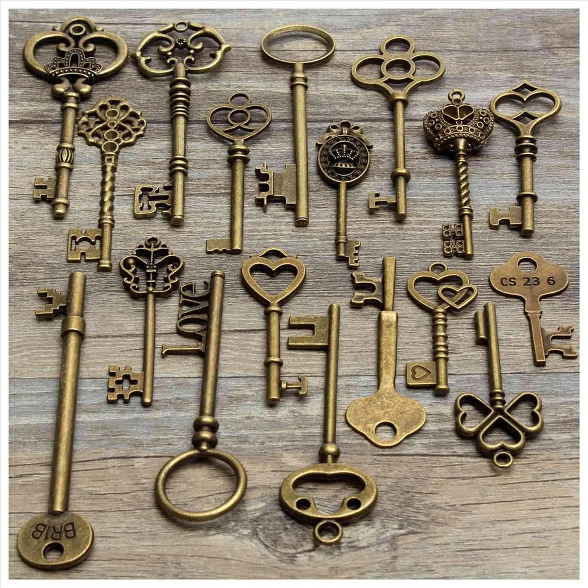 【coupon-】{0}set-of-90-antique-vintage-old-look-bronze-skeleton-key-heart-bow-lock-pendant
