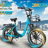 E Bike 500W Brushless Motor 36V13AH Battery Electric Bike Max Speed 35km/h 20*4.0 Inch Fat Tire Adult Folding Electric Bicycle