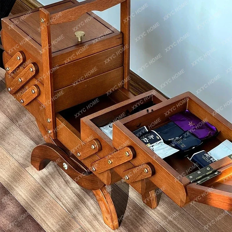 JJTeak Tea Storage Locker Sewing Box Medicine Cabinet Sofa Solid Wood Medieval Jewelry Cabinet