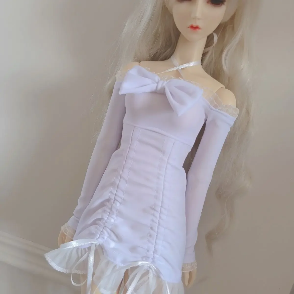 (Customized) 60cm,24inch Doll's Clothes for 1/3 Bjd Doll Long Sleeve Lace Bowtie Short Dress Girl Toys Doll Accessories,no Doll