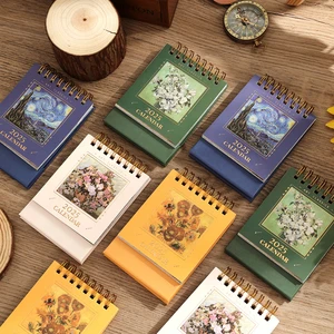 1 PC 2025 빈티지 미니 브론 징 페인팅 책상 탁자 탁상 플립 월 달력 학생 메모장 일정 플래너 캘린더 10 최고의 판매 월 달력 -№3