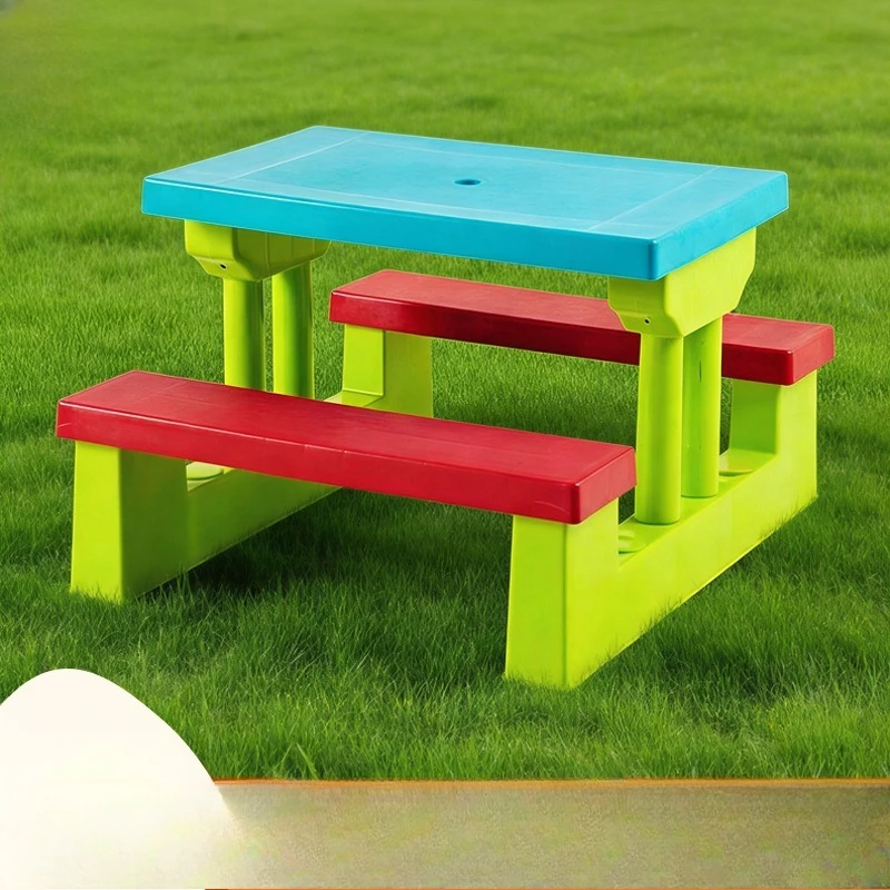 Children's outdoor table and chair set with parasol, picnic folding table