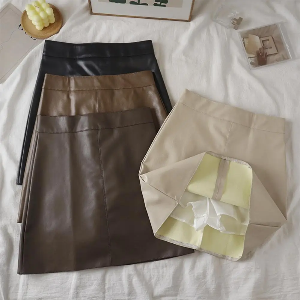 Women Mini Skirt A-line High Waist Skirt Women’s High Waist Mini Skirt A-line Solid Color Wrapped Autumn Winter Windproof Wear