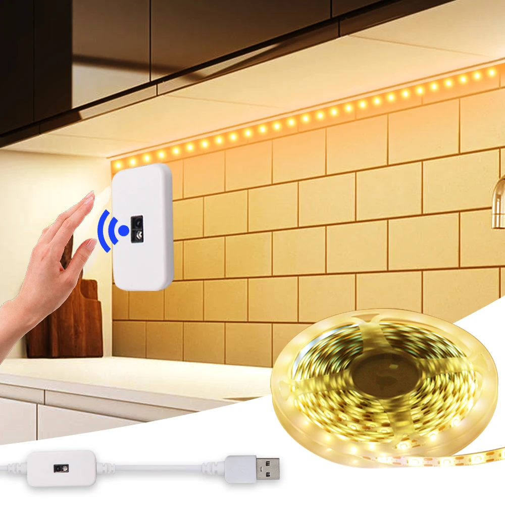 1M 2M 3M Led Strip Light USB 5V Motion Sensor Hand Sweep Waving ON OFF Control Backlight Tape Lamp for Kitchen Cabinet Wardrobe