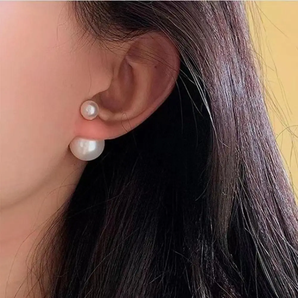 Double Big Small Imitation Pearl Stud Earrings Women Simple Round Ball Brincos Wedding Jewelry Birthday Friend Christmas Gift