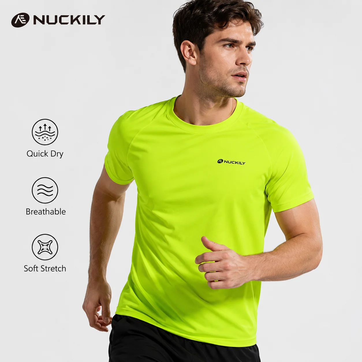 

NUCKILY Cycling T Shirt Men Quick Dry Short Sleeve Jersey Breathable Stretch Reflective Running Fitness MTB Road Bike Sports Tee
