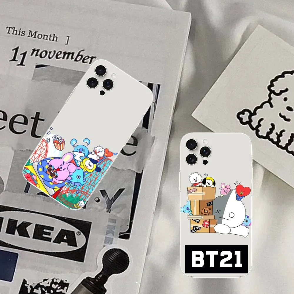 BEAST KINGDOM Cartoon B-BT21 Phone Case For iPhone Mini Plus 11 13 12 14 15 16 Pro XS Max Transparent Shell