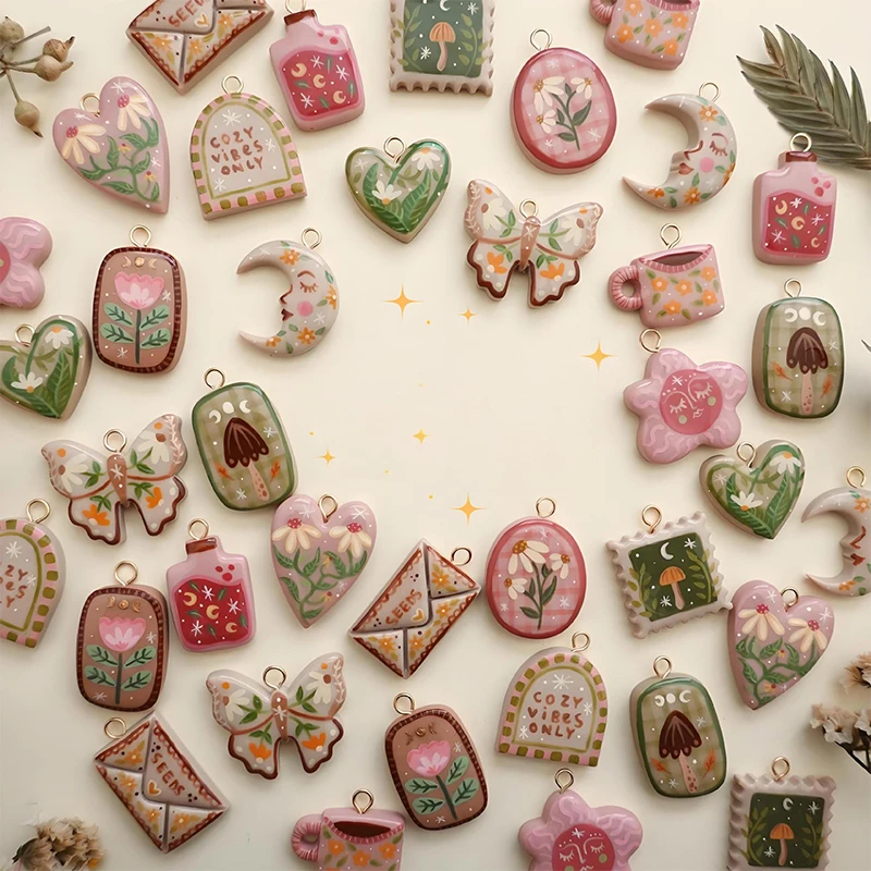New Fashion Bow Moon Pendant DIY Drip Oil Painting Color Series Plating Color Preservation For Girls Party Gifts Decorations