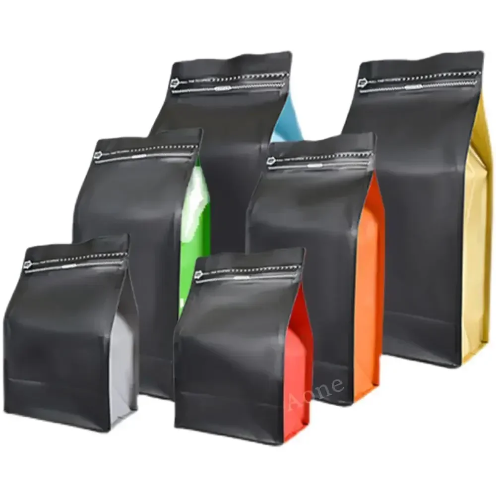 100pcs Food Grade Plastic Foil Packaging Bag for Coffee 100g 250g 500g Side Gusset Coffee Bean Bag With Valve Flat Bottom Bags
