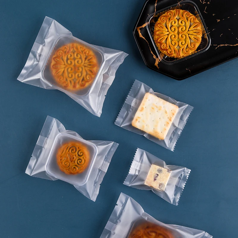 100Pcs Thicker Machine Seal Bags Clear Frosted Food Biscuit DIY Baking Cake Bag Decoration Gift Cookie Packing Flat Plastic Bag
