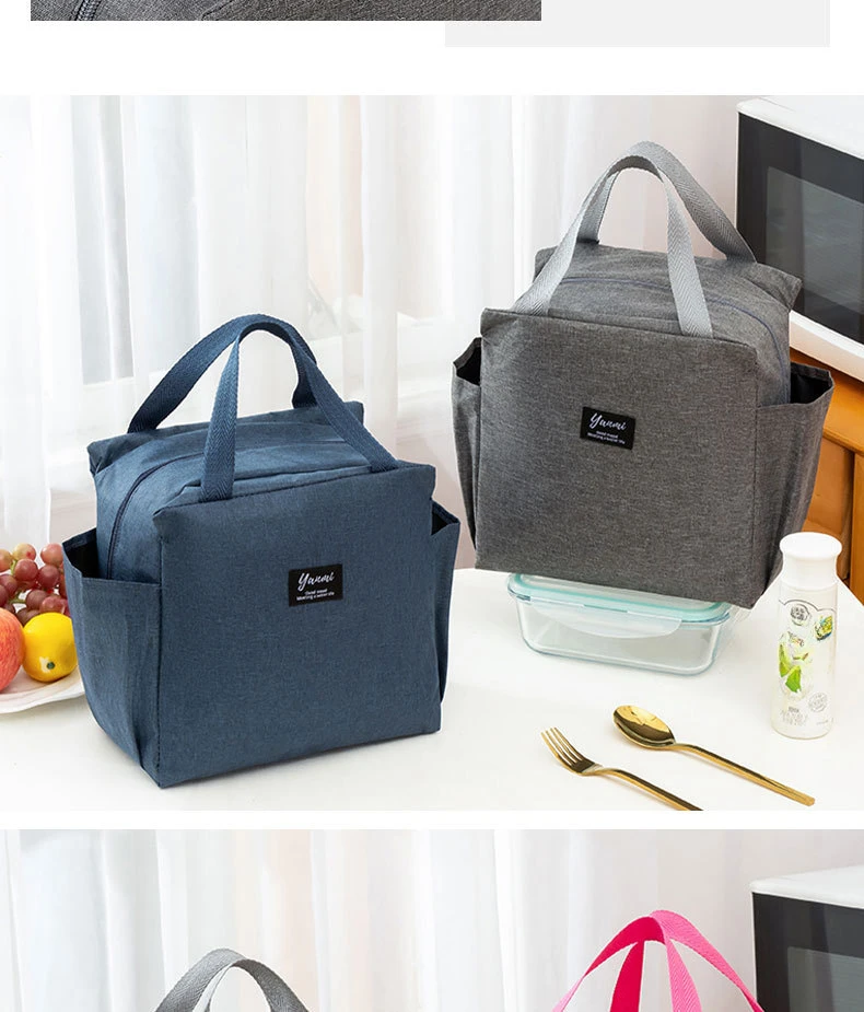 Double Pockets Portable Lunch Bag Lunch Box Insulated Canvas Tote Bag School Lunch Portable Dinner Box Picnic Food Storage