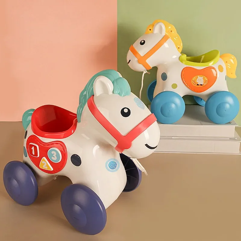 

Baby Traction Walking Toy Puzzle Children Bilingual Cartoon Horse Model Infant Early Education Enlightenment Color Cognition