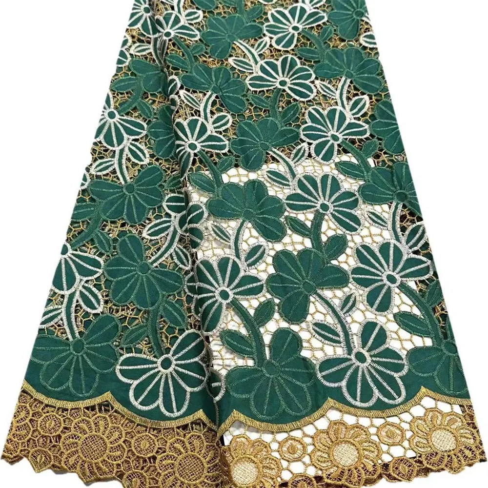 

Laser Embroidery African Guipure Cord Lace Fabric Green 2025 High Quality Nigerian Chiffon Cord Lace Sewing Wedding Dres Hm103-1