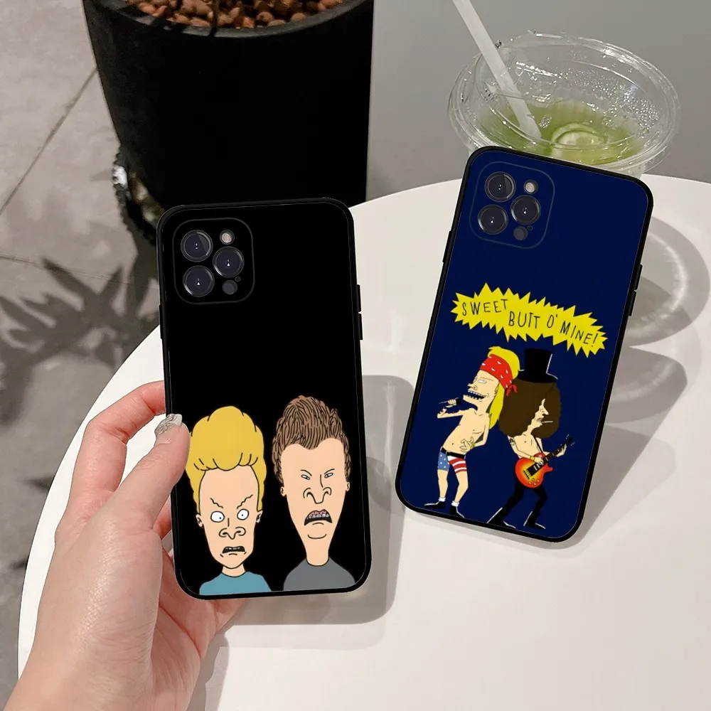 Funny Beavis and B-Butt-head Phone Case For Apple iPhone 15,14,13,12,11,XS,XR,X,8,7,Pro,Max,Plus,mini Silicone Black Cover