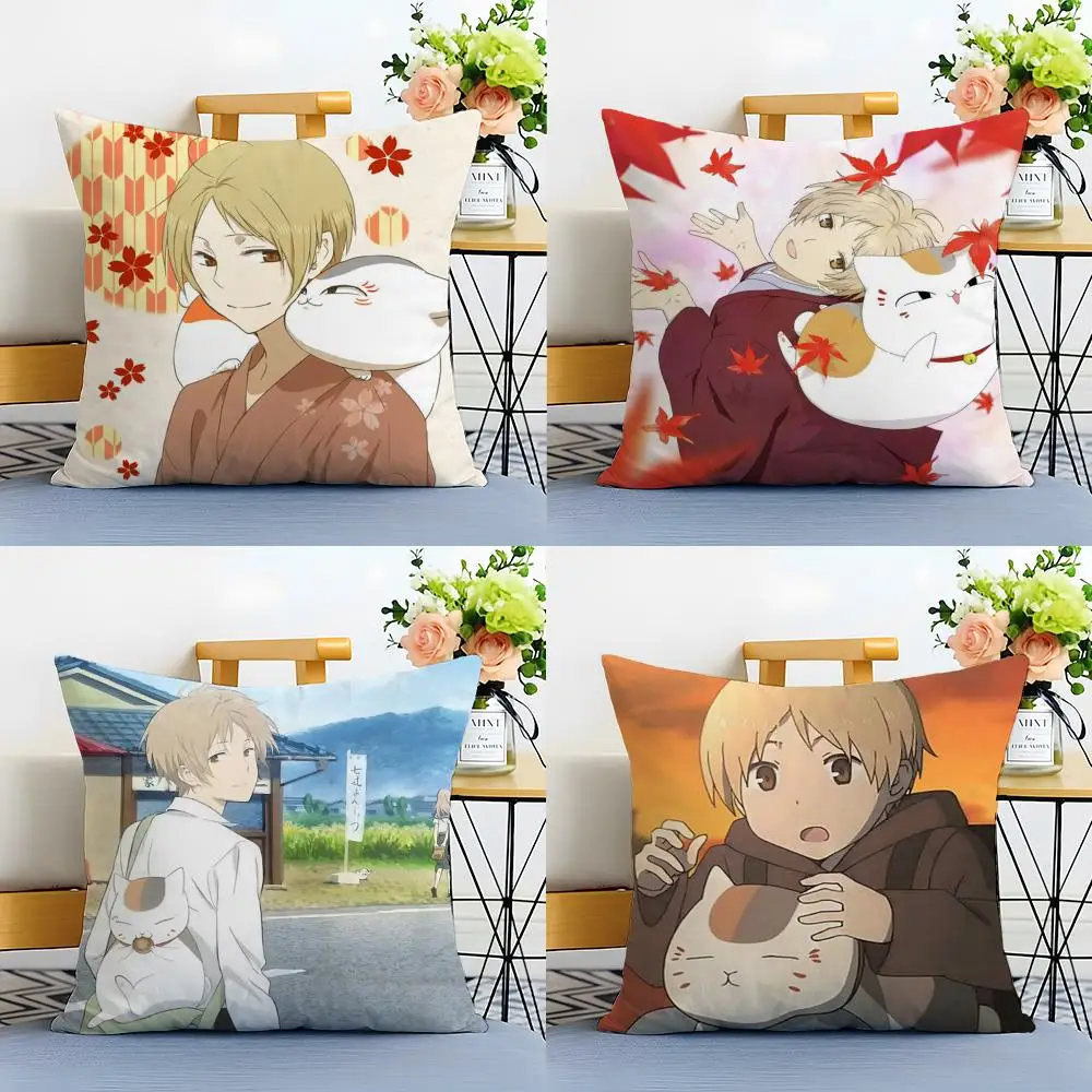 N-Natsume Y-Yuujinchou Cushion Cover Washable Linen Pillowcase Soft  for Sofa Bed Cozy Home Room Decor
