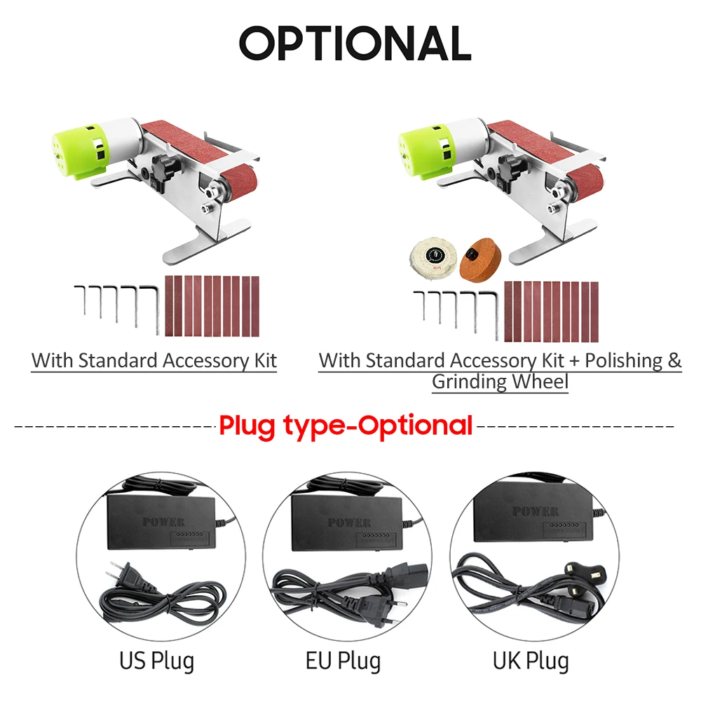 Mini Belt Sander Electric Sanding Polishing Grinding Machine Small Sand-Belt Machine 7-Speed Adjustable with 10 Sanding Belts