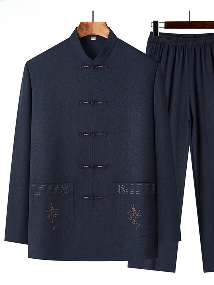 TUCANO 2026 Nova Coleção Primavera: Conjunto Masculino de Camisa Fina de Manga Comprida e Calça Longa Estilo Chinês Tradicion...