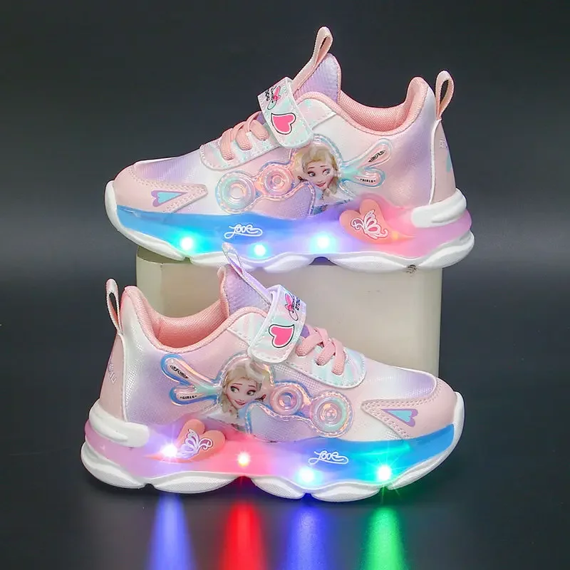 Disney Princess Elsa sports shoes led flashing light casual shoes new mesh surface breathable student running shoes