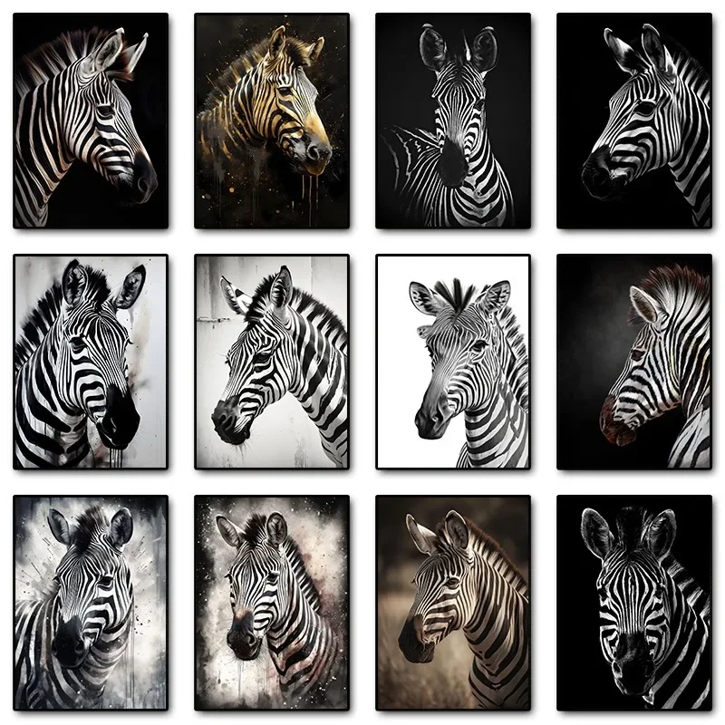 Black and White Wildlife Zebra Posters Prints Canvas Painting Animal Zebra Head Wall Art Picture for Living Room Home Decor