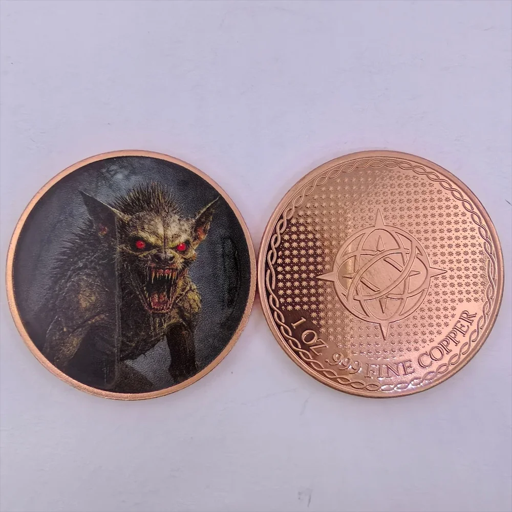 1 Oz .999 Fine Copper Commemorative Coin Horror Grim Reaper Werewolf Color Collectible Coins Vintage Halloween Gift Home Decor