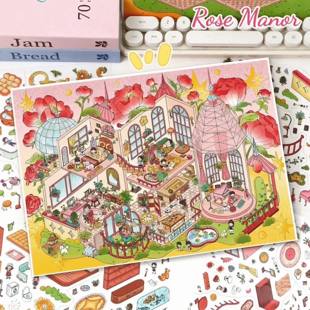 

Коллекция 3D-стикеров для миниатюрных пейзажей: 2 темы, ПЭТ-стикеры 3D-пейзажи, Розовое поместье, DIY поделки, миниатюрные сцены, коллаж