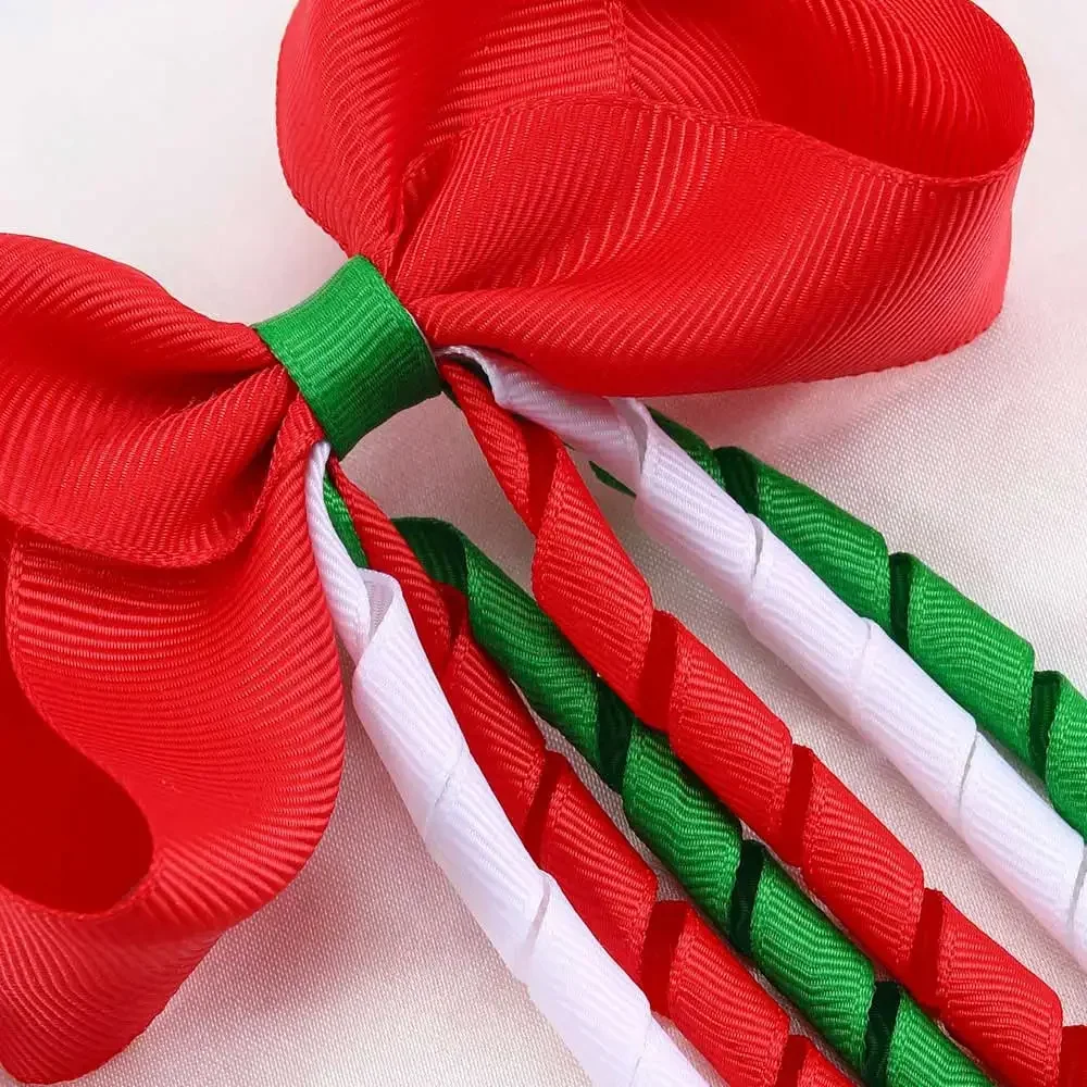 ncmama 2Pcs Christmas Hair Bow Clips For Women Girls Long Tassel Hairpins Solid Ribbon Red Hairgrips Headwear Hair Accessories