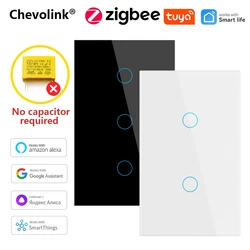 ZigBeeTuya Smart Light Switch US Brazil No Neutral Wire No Capacitor Required Smart Life 1/2/3 Gang Work with Alexa Google Home