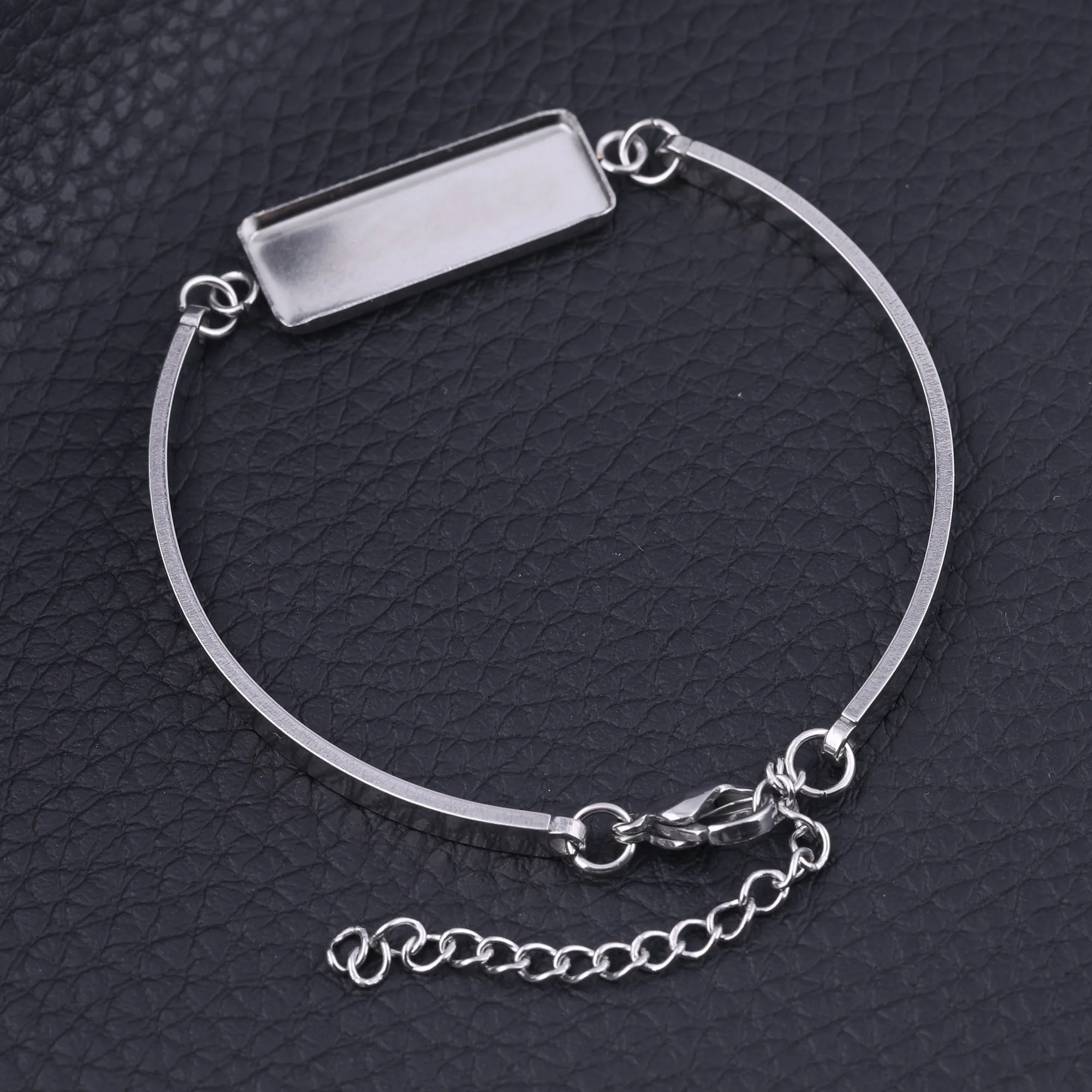5pcs Stainless Steel Metal Bracelet Blanks Fit 10x25mm Rectangle Cabochon Base Setting Trays Diy Cuff Bracelets Bezels